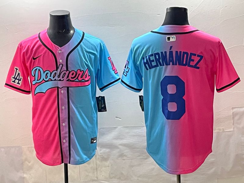 Men Los Angeles Dodgers #8 Hernandez Blue pink Game 2025 Nike MLB Jersey style 008